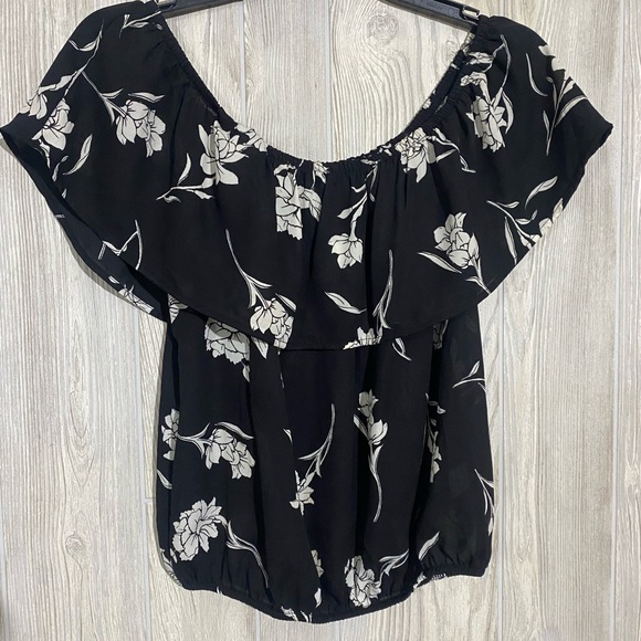 Sienna Sky Tops - Black Floral Off-Shoulder Top